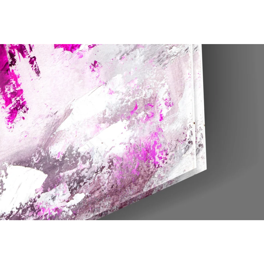 Abstract magenta glass wall art on textured white gray canvas background