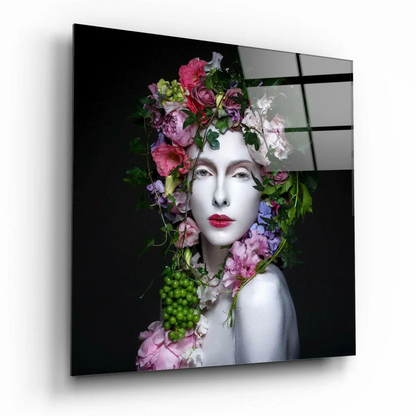 Floral Crown Beauty Glass Wall Art Print | Insigneart USA | vintageantiquesgifts.com