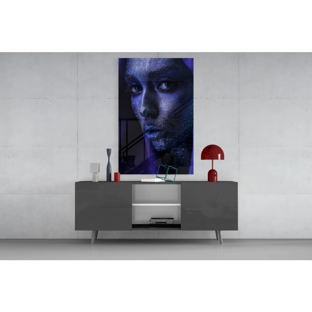 Stunning glittery blue purple woman portrait wall art canvas print