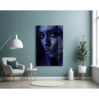 Glittery Blue Purple Portrait Wall Art Canvas Print | Contemporary Home Wall Art | vintageantiquesgifts.com