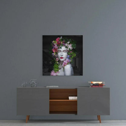 Floral Crown Beauty Glass Wall Art Print | Contemporary Home Wall Art | vintageantiquesgifts.com