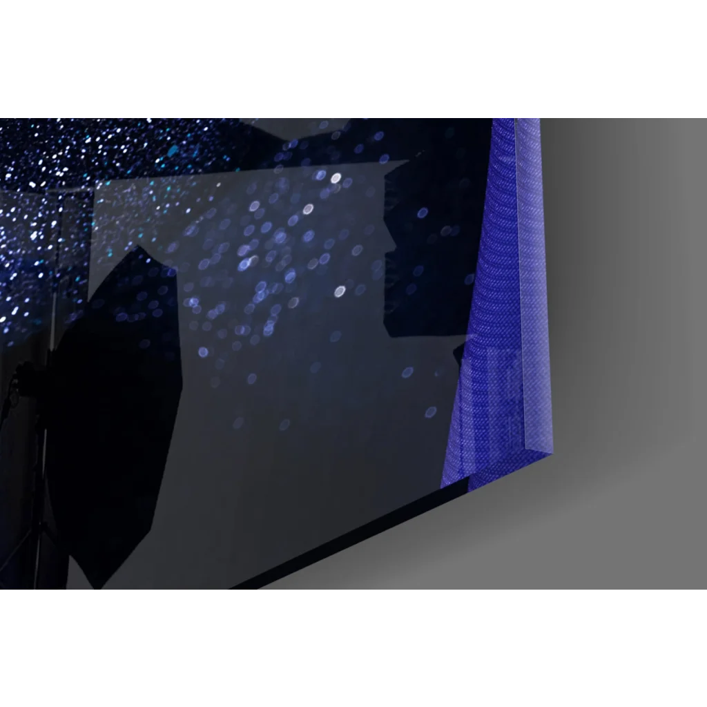 Shimmering blue mesh curtain in glittery blue purple wall art canvas print
