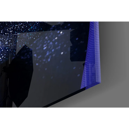 Shimmering blue mesh curtain in glittery blue purple wall art canvas print