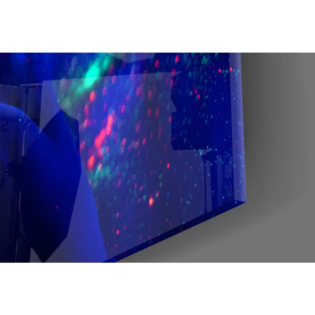 Vibrant cosmic nebulae on sleek TV in glowing neon UV blacklight wall art