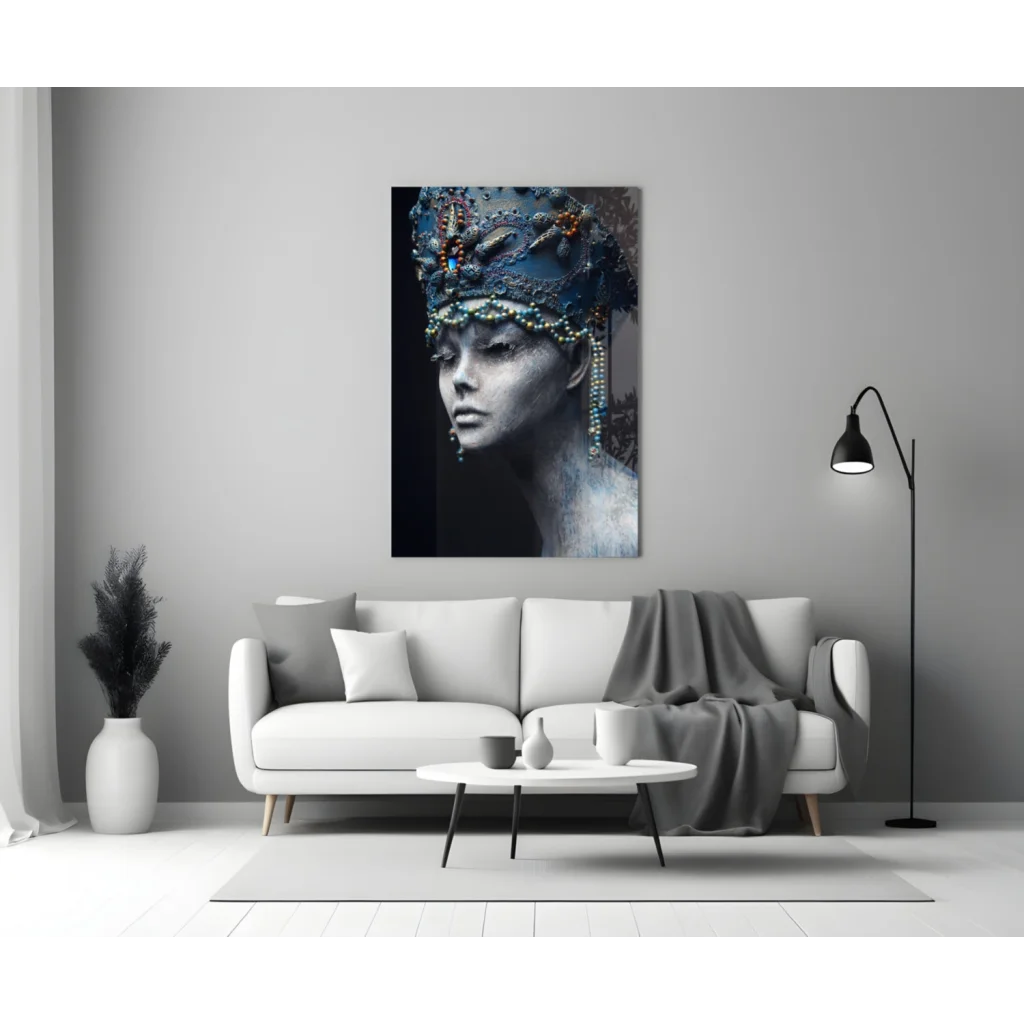 Regal Queen Glass Wall Art Canvas with Jeweled Crown Portrait | Modern Wall Art Decor | vintageantiquesgifts.com