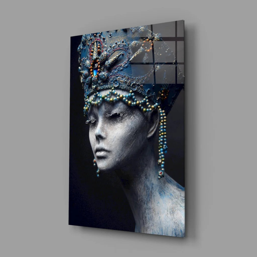 Regal Queen Glass Wall Art Canvas with Jeweled Crown Portrait | Glass Wall Art Print | vintageantiquesgifts.com
