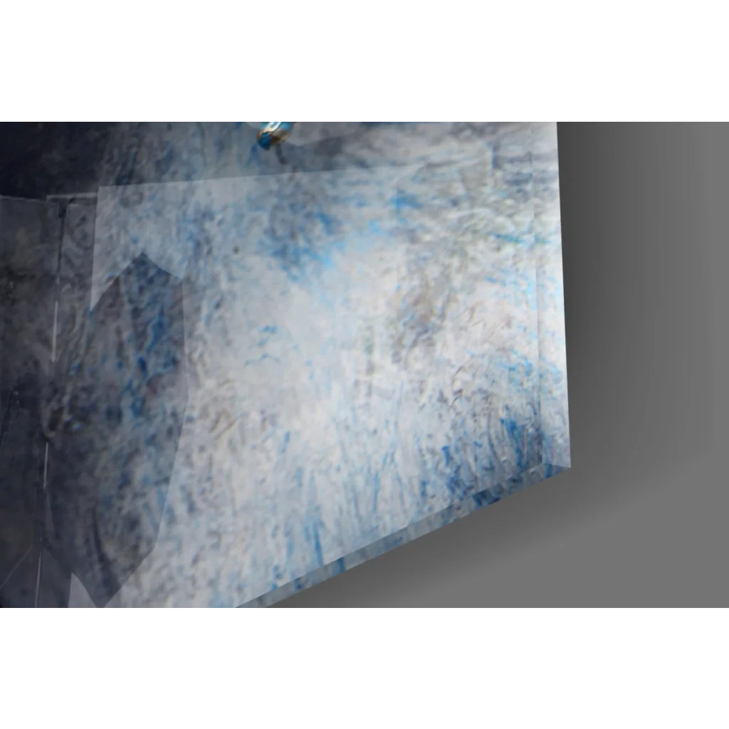 Translucent blue white marbled glass wall art with jeweled crown
