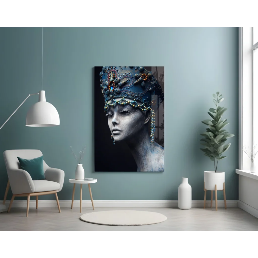 Regal Queen Glass Wall Art Canvas with Jeweled Crown Portrait | Contemporary Home Wall Art | vintageantiquesgifts.com