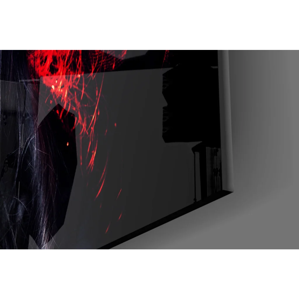 Shattered monitor with red sparks in Sugar Skull Beauty glass wall art