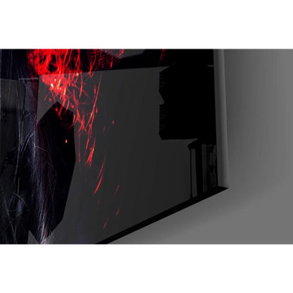 Shattered monitor with red sparks in Sugar Skull Beauty glass wall art