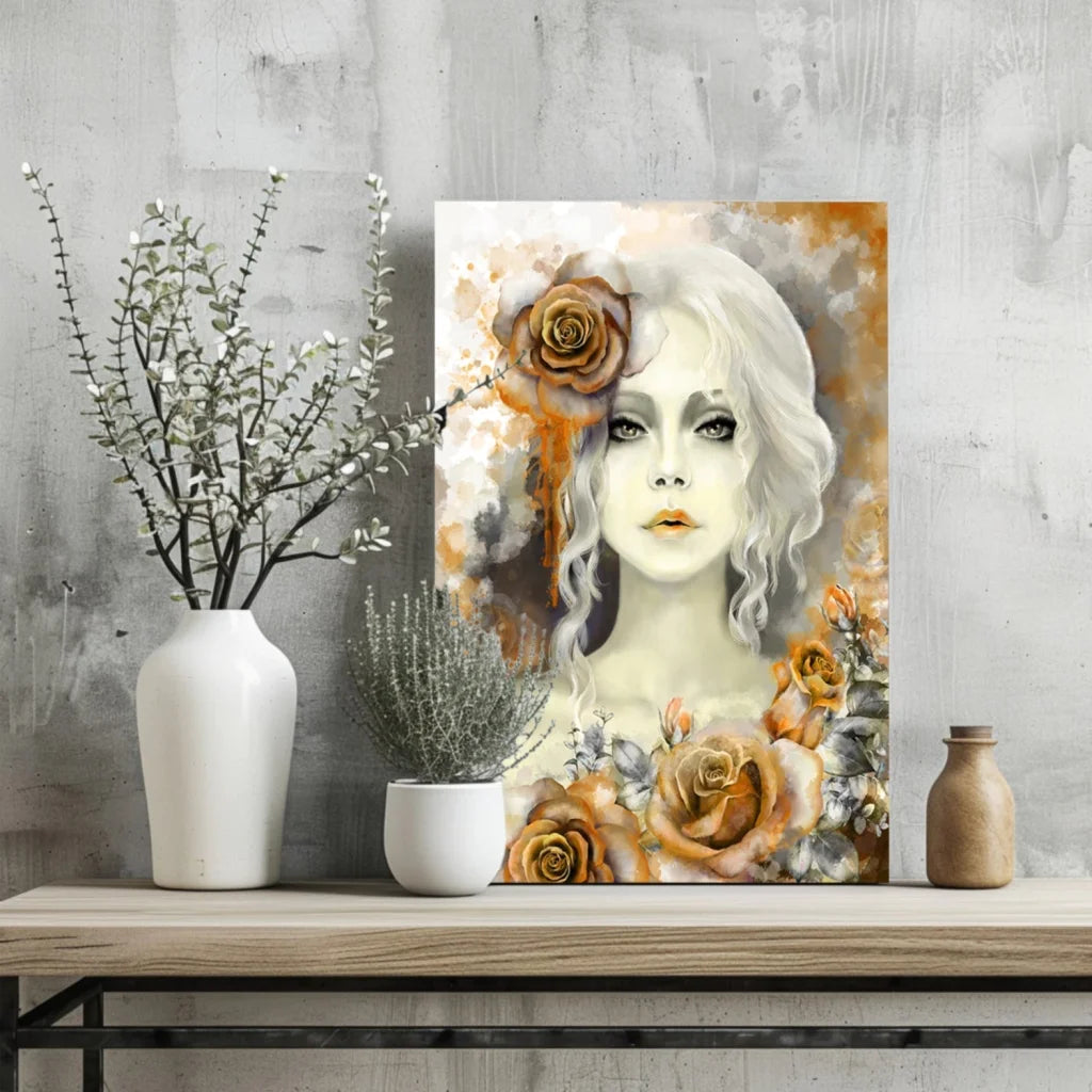 Golden Rose Portrait Insigne Aluminum Prints | Glass Wall Art Print | vintageantiquesgifts.com