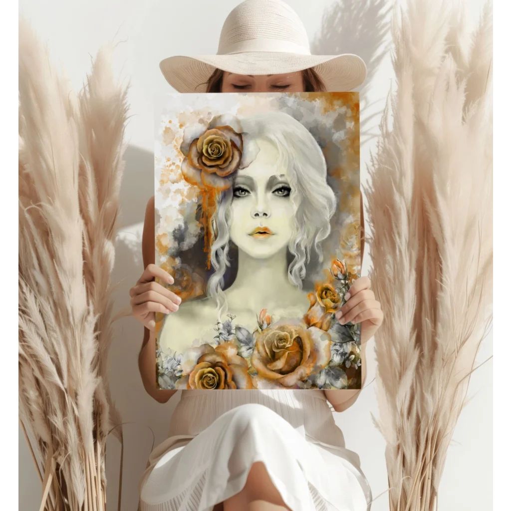 Golden Rose Portrait Insigne Aluminum Prints | Contemporary Home Wall Art | vintageantiquesgifts.com