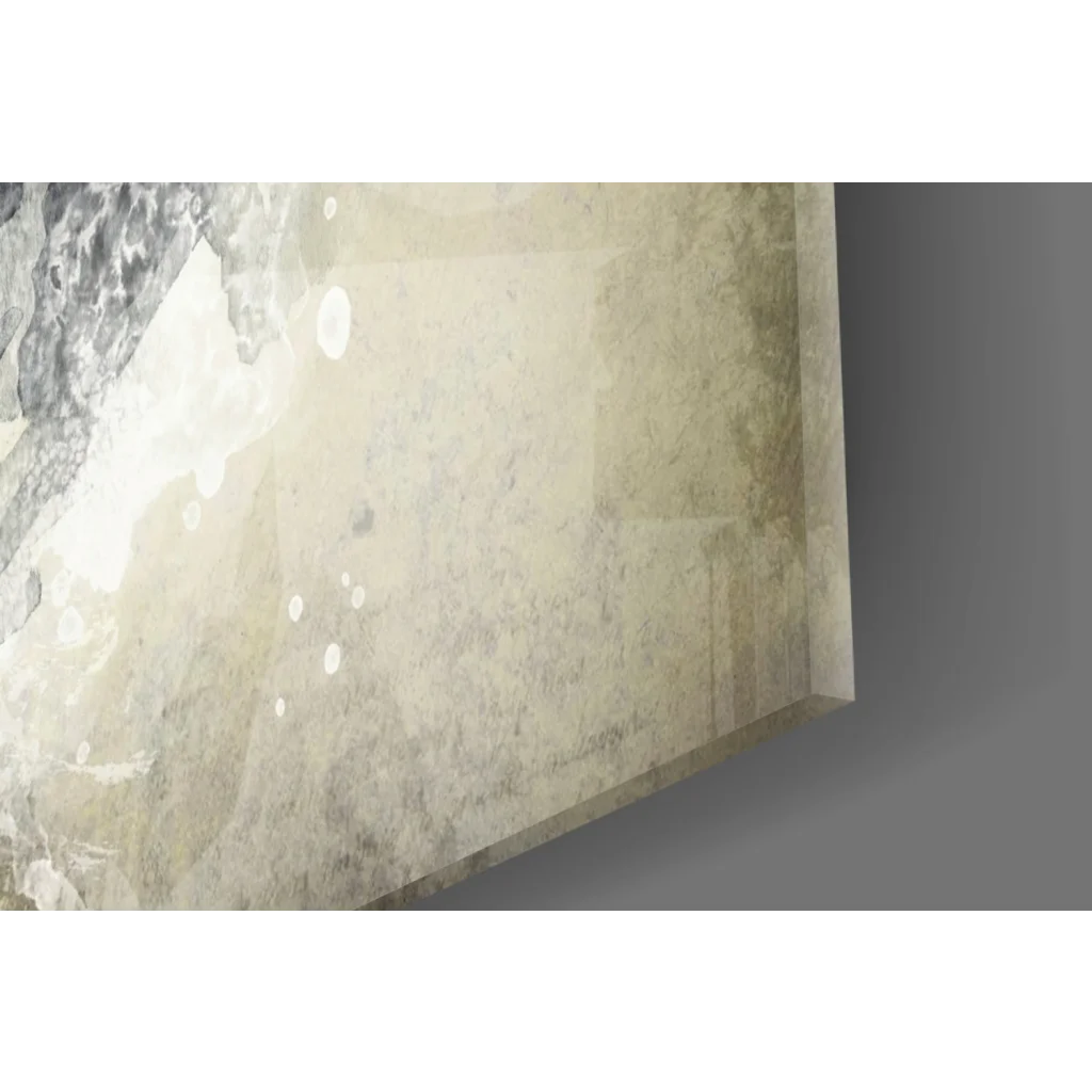Beige gray marble glass wall art portrait panel with glossy finish
