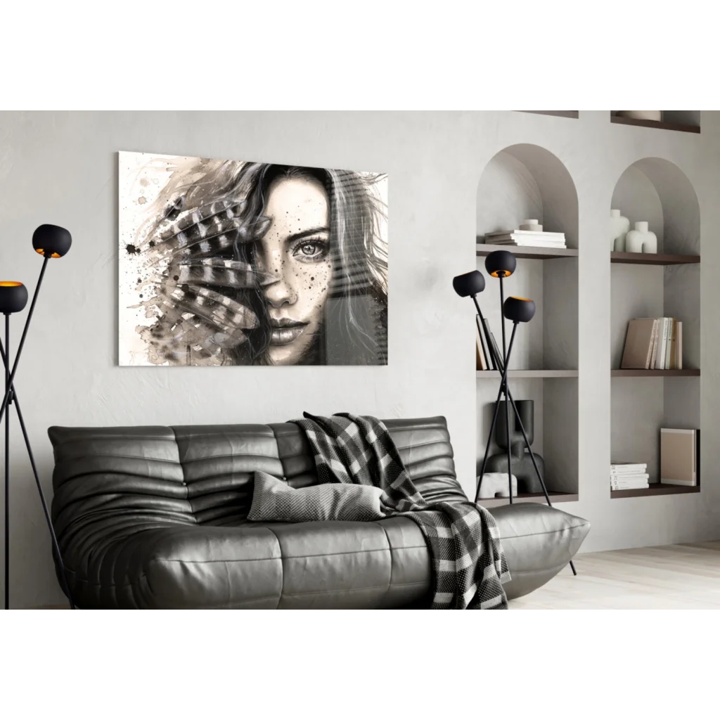 Feathered Beauty Abstract Portrait Wall Art Canvas | Contemporary Home Wall Art | vintageantiquesgifts.com