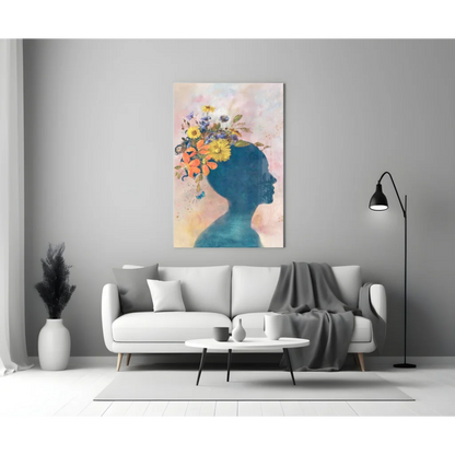 Vibrant watercolor floral silhouette wall art with colorful blooms