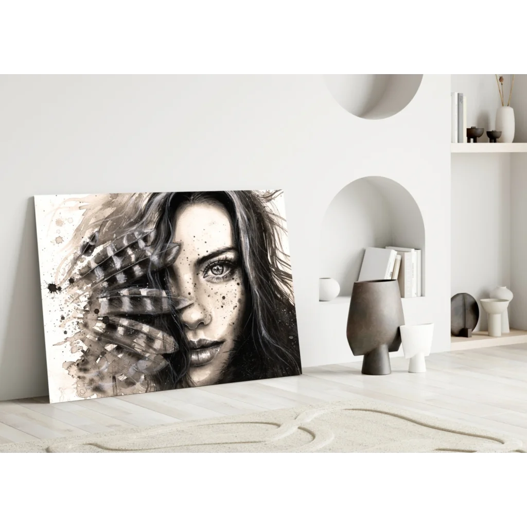 Feathered Beauty Abstract Portrait Wall Art Canvas | Modern Wall Art Decor | vintageantiquesgifts.com