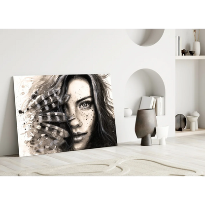 Feathered Beauty Abstract Portrait Wall Art Canvas | Modern Wall Art Decor | vintageantiquesgifts.com