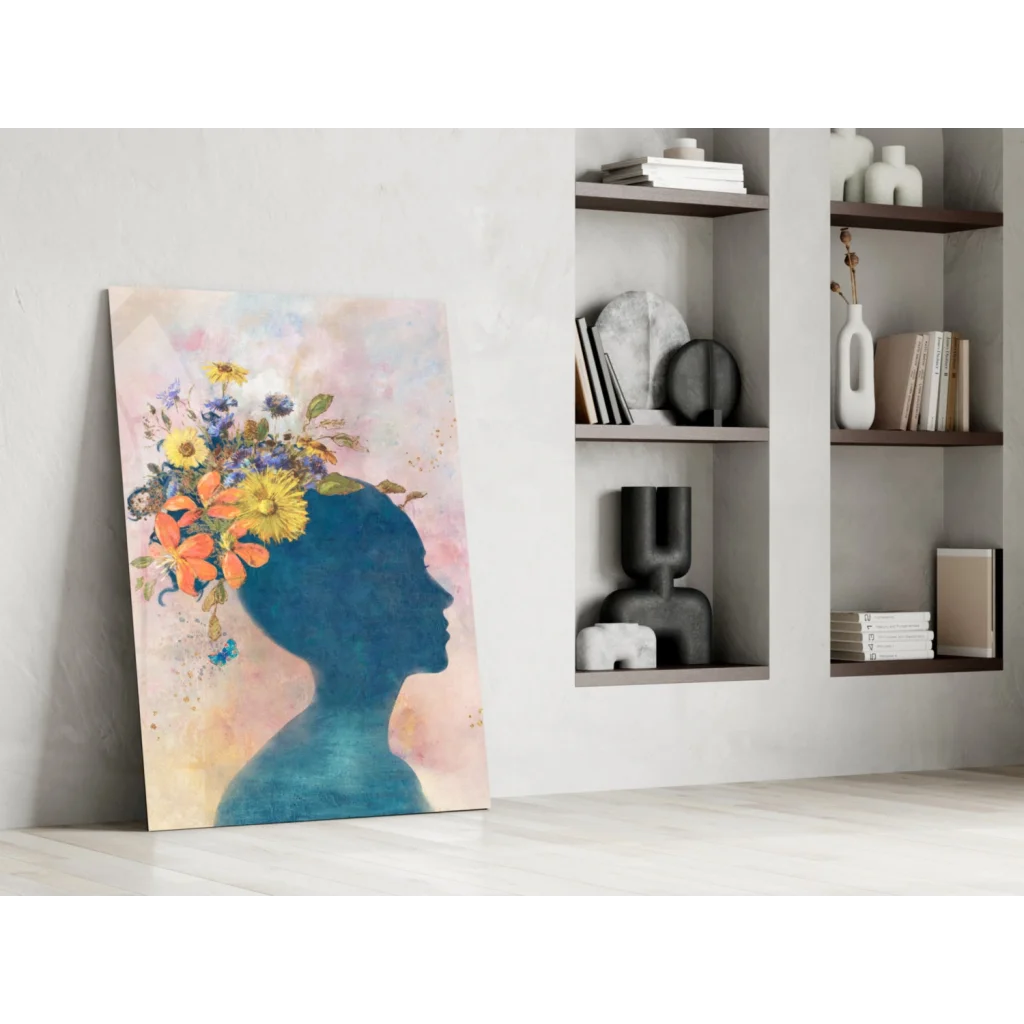 Vibrant floral silhouette wall art canvas with watercolor blooms