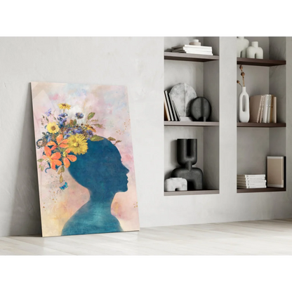 Vibrant floral silhouette wall art canvas with watercolor blooms
