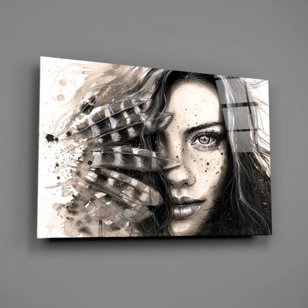 Feathered Beauty Abstract Portrait Wall Art Canvas | Glass Wall Art Print | vintageantiquesgifts.com