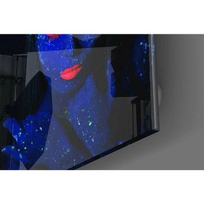 Glowing Blue Face Glass Wall Art with Neon Blacklight Effect | Modern Wall Art Decor | vintageantiquesgifts.com
