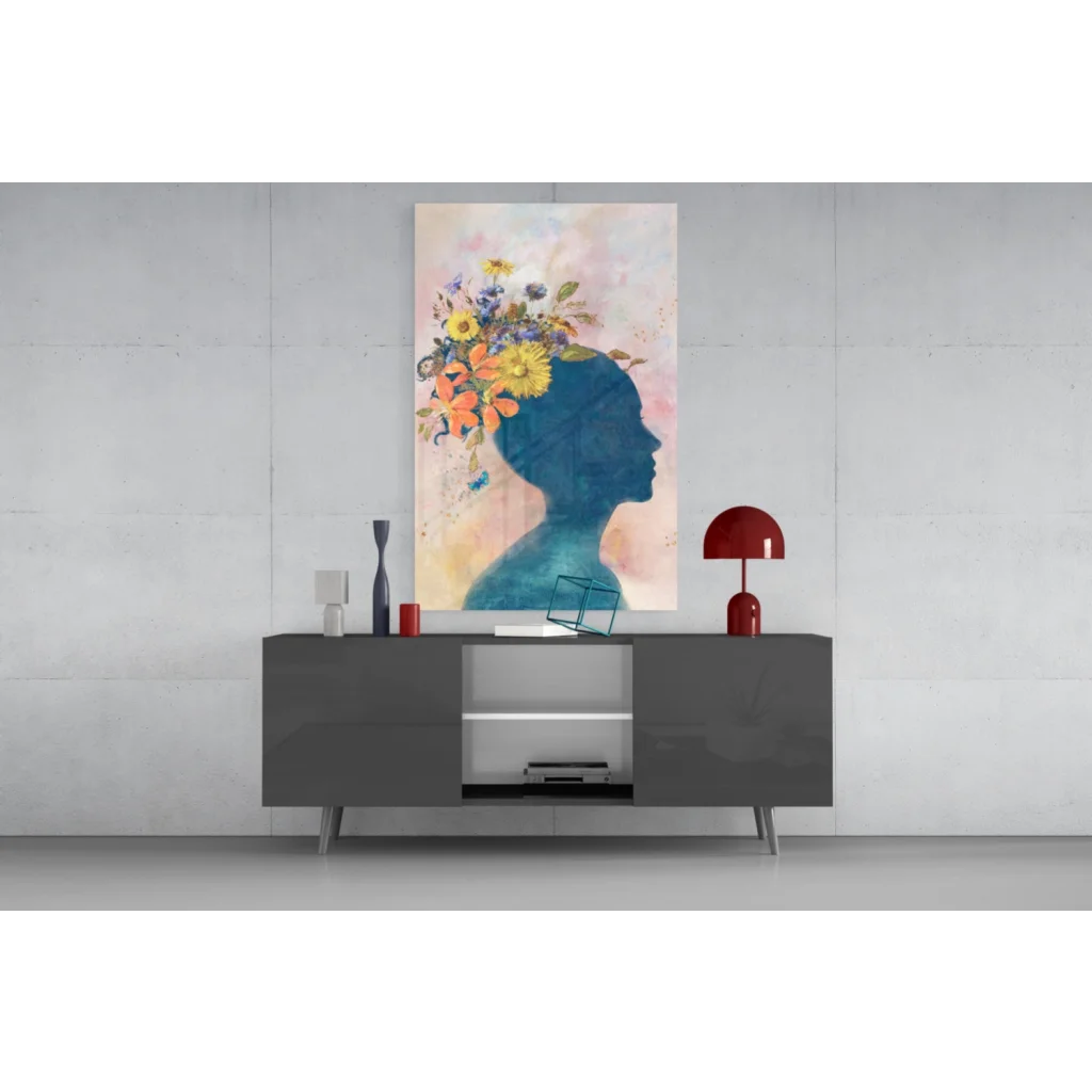 Vibrant watercolor floral silhouette wall art on canvas with colorful blooms