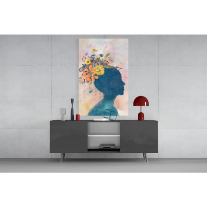 Vibrant watercolor floral silhouette wall art on canvas with colorful blooms