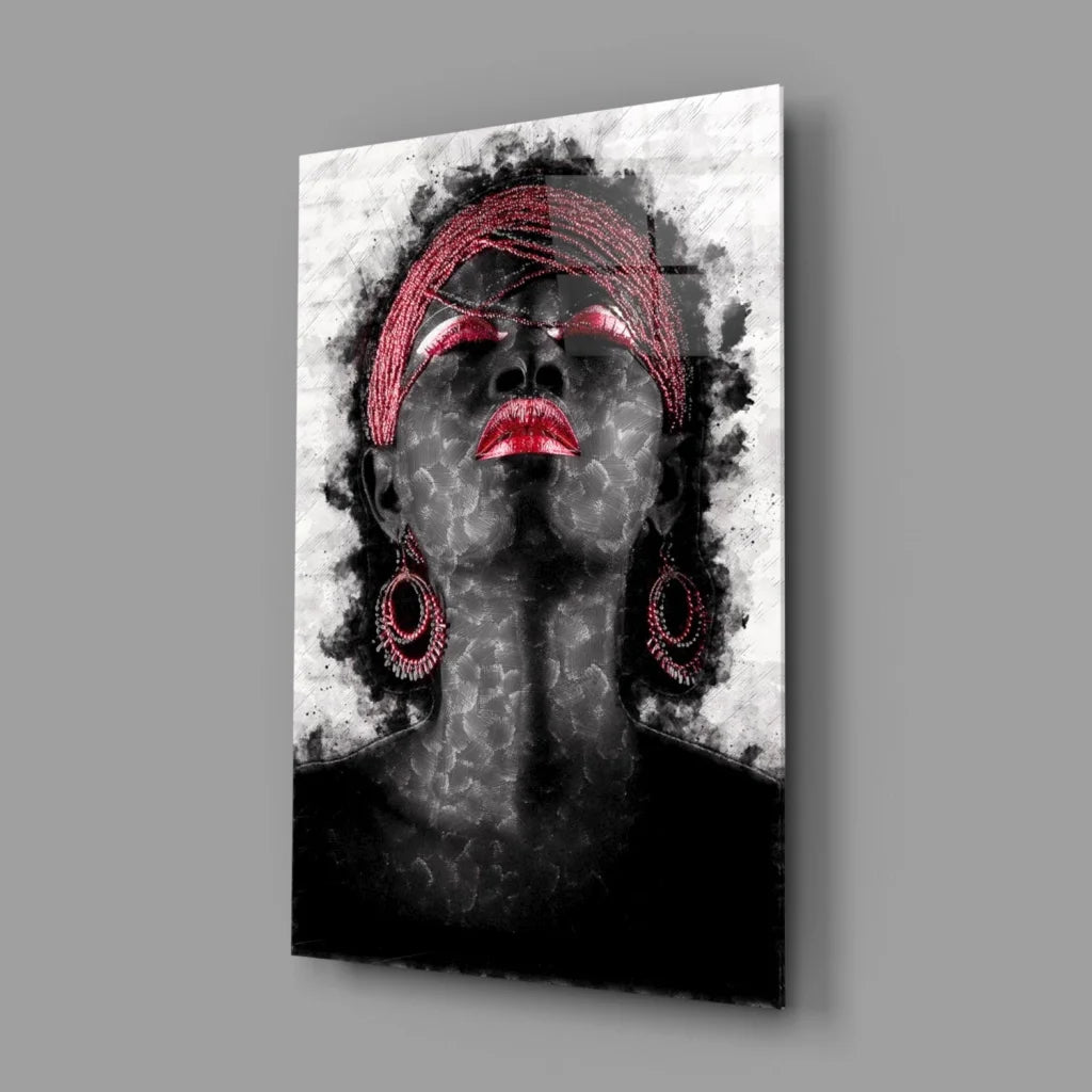 Bold Red Lips Black and White Canvas Wall Art Portrait | Glass Wall Art Print | vintageantiquesgifts.com