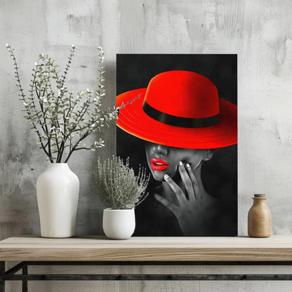 Red Fedora Insigne Aluminum Prints for Bold Modern Walls | Glass Wall Art Print | vintageantiquesgifts.com