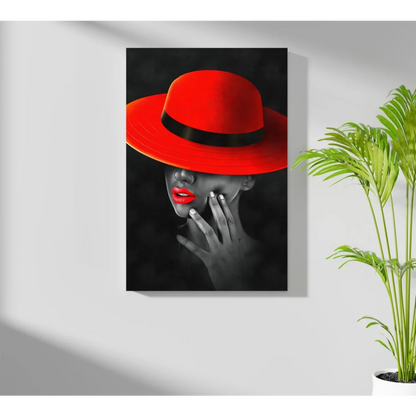Bold woman in red fedora on insigne aluminum print
