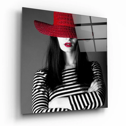 Bold Red Hat Striped Fashion Glass Wall Art Canvas Print | Insigneart USA | vintageantiquesgifts.com
