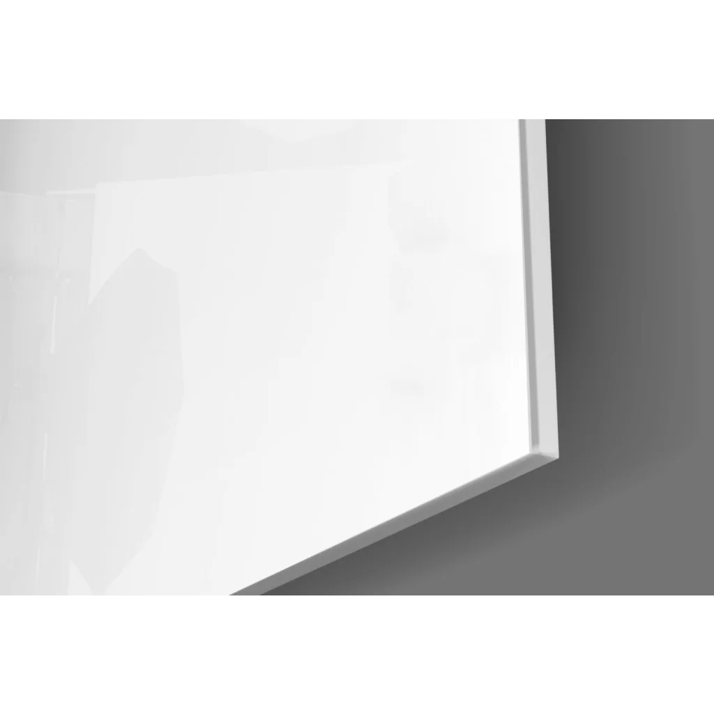 Sleek white glossy rectangular glass wall art panel in modern frame