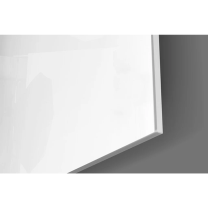 Sleek white glossy rectangular glass wall art panel in modern frame