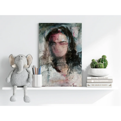 Abstract textured portrait in gray, black, pink on Insigne aluminum print
