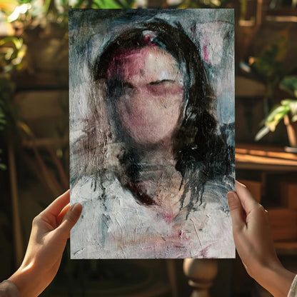 Stunning insigne aluminum print of textured impasto portrait in muted tones