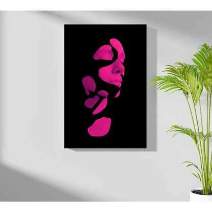 Vibrant pink abstract face on black canvas insigne aluminum print