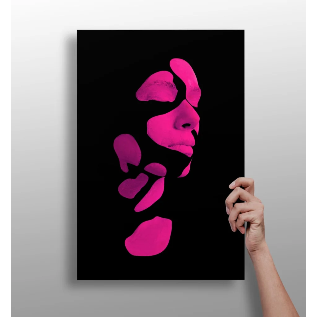Vibrant pink abstract face on insigne aluminum print