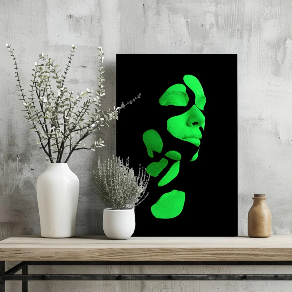 Glowing Green Face Insigne Aluminum Prints | Glass Wall Art Print | vintageantiquesgifts.com