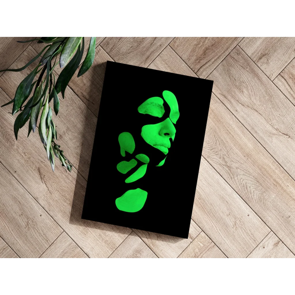 Glowing Green Face Insigne Aluminum Prints | Contemporary Home Wall Art | vintageantiquesgifts.com