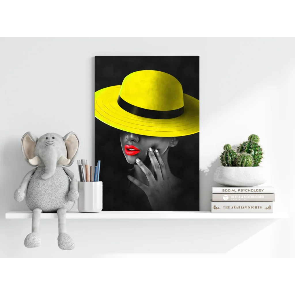 Vibrant yellow fedora with black band on insigne aluminum print