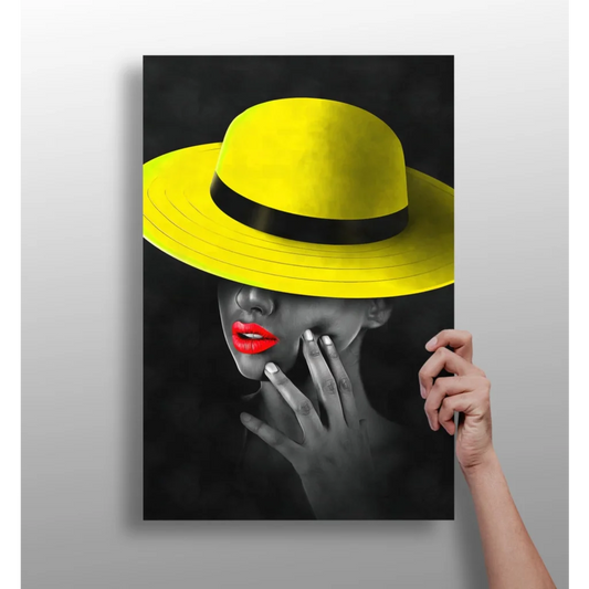 Vibrant yellow fedora portrait on insigne aluminum prints
