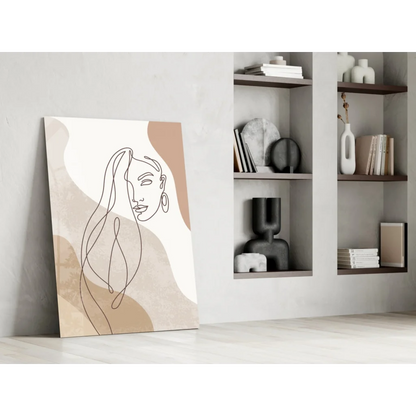 Minimalist beige cream female portrait glass wall art print
