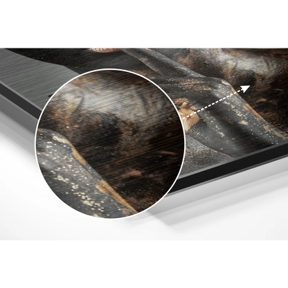 Black gold abstract art on brushed aluminium dibond panel