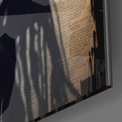 Vintage yellowed document on stunning tempered glass art portrait