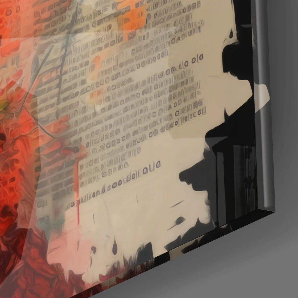 Stunning tempered glass art with bold abstract black-and-white face silhouette