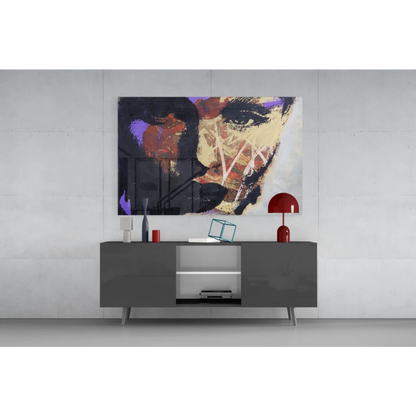 Bold abstract portrait canvas wall art with geometric eye design