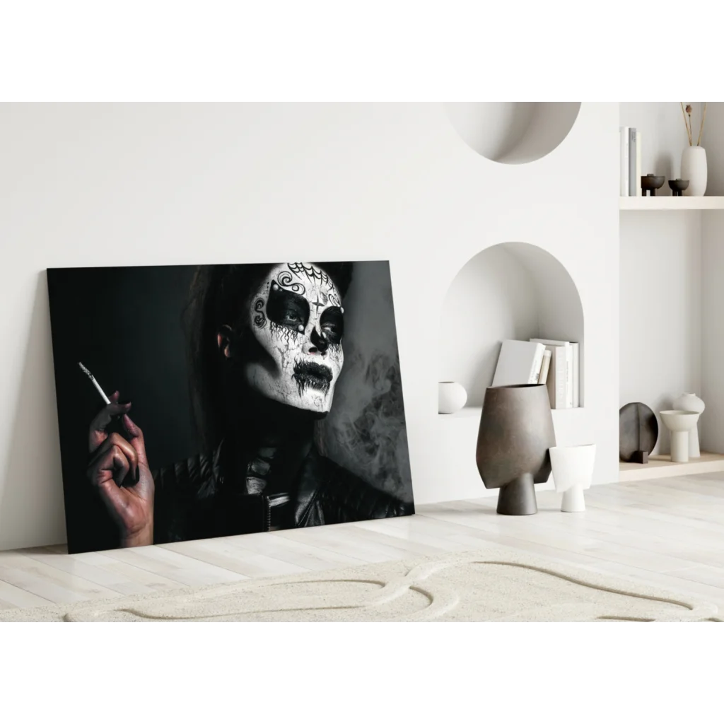 Sugar Skull Beauty Canvas Wall Art Print Black and White | Modern Wall Art Decor | vintageantiquesgifts.com