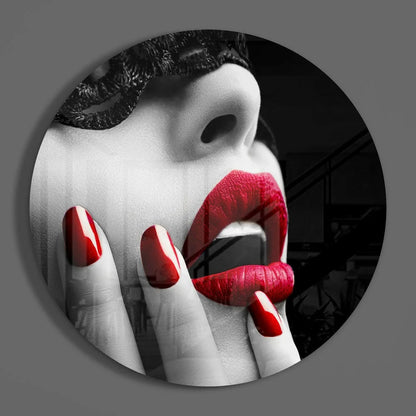 Stunning red lips on tempered glass art circle print
