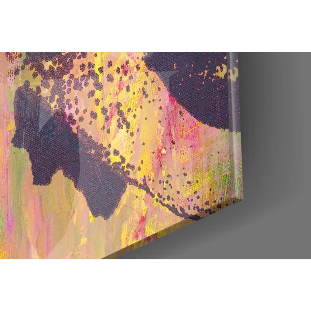 Vibrant pink and yellow bold abstract portrait glass wall art