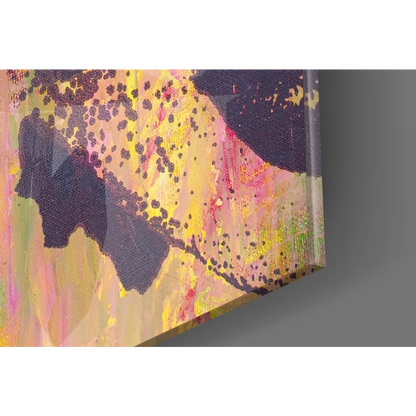 Vibrant pink and yellow bold abstract portrait glass wall art